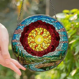 Art Lovers' Tiffany Style Stained Glass Sun Sky Mosaic Vibrant Yellow Red Orange Stained Glass Suncatcher