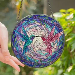 Women's Vibrant Tiffany Stained Glass Hummingbird Floral Lavender Mosaic Stained Glass Suncatcher
