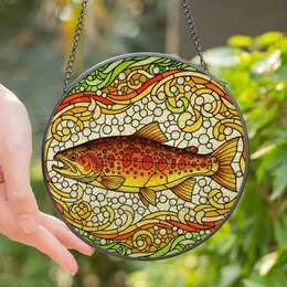 Anglers' Vibrant Tiffany Style Stained Glass Trout, Intricate Aquatic Mosaic Art Stained Glass Suncatcher