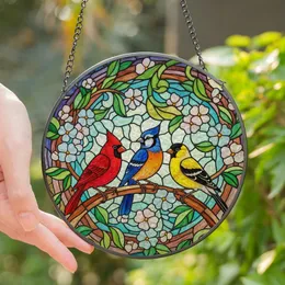 Nature Lovers' Vibrant Tiffany Stained Glass Cardinal & Finch Floral Mosaic Stained Glass Suncatcher