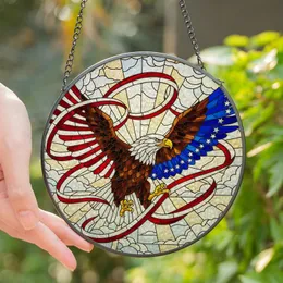 Patriotic Americans' Majestic Stained Glass Bald Eagle American Flag Ruby Sapphire Amber Mosaic Stained Glass Suncatcher