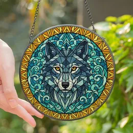 Wolf Lovers' Tiffany Stained Glass Wolf Head Geometric Glowing Eyes Mosaic Stained Glass Suncatcher