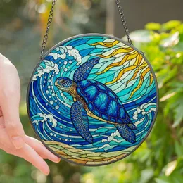 Ocean Lovers' Vibrant Stained Glass Sea Turtle Ocean Waves Sun Jewel Tone Mosaic Stained Glass Suncatcher