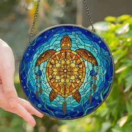 Ocean & Art Lovers' Intricate Stained Glass Sea Turtle Mandala Blue Orange Yellow Bronze Jewel Tones Stained Glass Suncatcher
