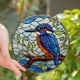 Nature Lovers' Tiffany Stained Glass Kingfisher Art, Royal Blue Orange Emerald Jewel Tone Mosaic Stained Glass Suncatcher