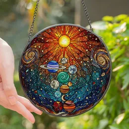 Celestial Art Lovers' Tiffany Style Stained Glass Sun & Planets Cosmic Nebula Jewel Tone Design Stained Glass Suncatcher