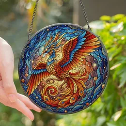 Mythology Art Lovers' Fiery Phoenix Tiffany Glass Jewel Tones Celestial Mosaic Stained Glass Suncatcher