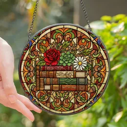 Book Lovers & Art Enthusiasts' Tiffany Stained Glass Books, Floral Mosaic Jewel Tone Reds Greens Stained Glass Suncatcher