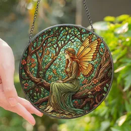 Fantasy Art Lovers' Ethereal Stained Glass Fairy Forest Emerald Golden Amber Terracotta Mosaic Art Stained Glass Suncatcher