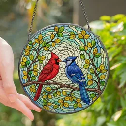 Nature Lovers' Tiffany Stained Glass Cardinal Blue Jay Ruby Sapphire Emerald Jewel Tone Art Stained Glass Suncatcher