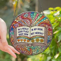 Book Lovers' Intricate Stained Glass Open Book Rainbow Hearts Daisy Flowers Jewel Tone Art Stained Glass Suncatcher