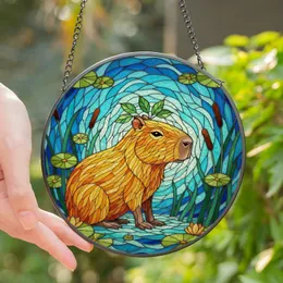 Nature Lovers' Vibrant Stained Glass Capybara Aquatic Lily Pad Mosaic Jewel Tones Stained Glass Suncatcher