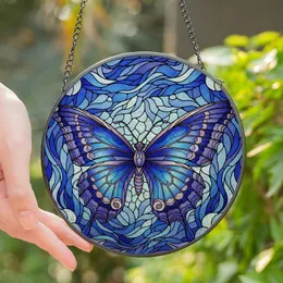 Nature Lovers' Vibrant Tiffany Stained Glass Butterfly Sapphire Blue Violet Bronze Mosaic Stained Glass Suncatcher