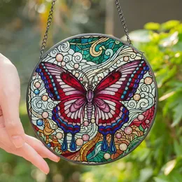 Art Enthusiasts' Tiffany Style Stained Glass Butterfly Mosaic Vibrant Purple Blue Orange Red Green Jewel Tones Stained Glass Suncatcher
