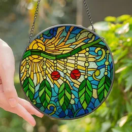 Art Lovers' Glowing Emerald Chartreuse Yellow Tiffany Stained Glass Branch & Leaf Mosaic Stained Glass Suncatcher
