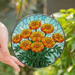 Nature Enthusiasts' Tiffany Stained Glass Marigold Style Floral Mosaic Jewel Tones Stained Glass Suncatcher