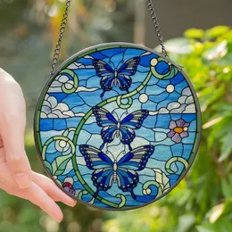 Nature Lovers' Tiffany Style Stained Glass Royal Blue Sky Grey Butterfly Vine Mosaic Stained Glass Suncatcher