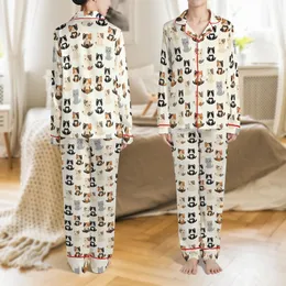 Cat Lovers' Adorable Chibi Crocheted Plushie Kitten Seamless Pattern in Cream, Brown, Black, White, Gray & Orange. Satin Pajamas Set Satin Pajamas Set
