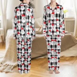 Christmas Pajama Sets: Santa & Black White Plaid Cotton Flannel Satin Pajamas Set