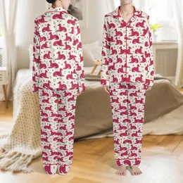 Greyhound Owner's Fuchsia & Cream Dog Pajamas: Stylized Lounging Silhouette Sleep Set Satin Pajamas Set