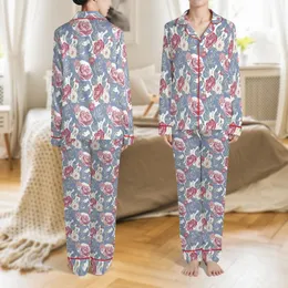 Bridesmaid Personalized Pajamas: Watercolor Floral Jersey Cotton Short Set - Periwinkle & Rose Satin Pajamas Set