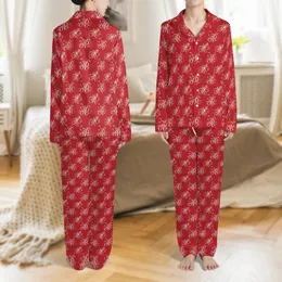 Sophisticated Style: Ruby Red Intertwined White Script Lettering Design -  Wearable Satin Pajamas Set