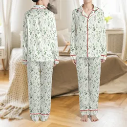 Customized Bride Bridesmaid Eucalyptus Botanical Watercolor Design Satin Sleep Set Satin Pajamas Set