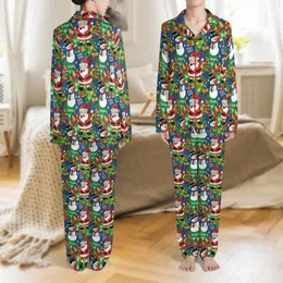 Festive Christmas Pajamas: Whimsical Puzzle Piece Santa & Snowman Autism Awareness Print Satin Pajamas Set