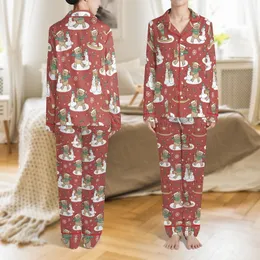 Family's Festive Hand-Drawn Teddy Bear Winter Activities Pattern - Cozy Polyester Spandex Pajama Set Satin Pajamas Set