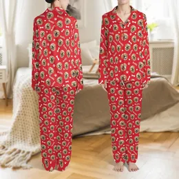 Unisex Custom Pet Portrait Loungewear: Red Golden Retriever Face, Bone, Paw & Buddy Pattern Satin Pajamas Set