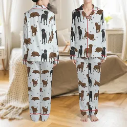 Unisex Chocolate Lab: Realistic Retriever & Paw Print Cotton Blend Soft Lounge Bottoms Satin Pajamas Set
