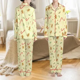 Family Gingerbread Cookie & Candy Cane Pattern Loungewear: Whimsical Holiday Sleep Set Satin Pajamas Set