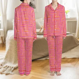 Women's Handmade Indian Cotton Nightwear Set: Vibrant Hot Pink Orange Geometric Stripe Satin Pajamas Set