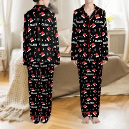 Family Matching Christmas Pajamas: Red Santa Hat & "CLAUS" Pattern - Festive Holiday Loungewear Satin Pajamas Set
