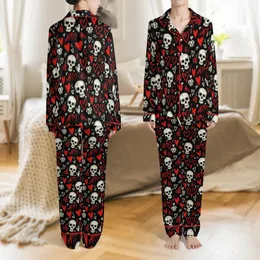 Unisex Gothic Skull & Heart Eye Pajama Bottoms: Distressed Sketch Art Print, Red Hearts, Soft Polyester Satin Pajamas Set