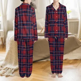 Personalized Valentine's Day Crimson Navy Plaid Heart Flannel Sleep Set Satin Pajamas Set