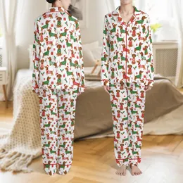 Dachshund Dog Lovers: Festive Sausage Dog, Holiday Sweaters & Santa Hats Soft Poly-Spandex Pajama Set Satin Pajamas Set