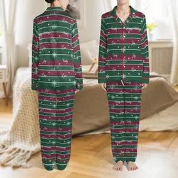 Personalized Family Christmas Satin Pajamas: Elegant Burgundy Green Stripe & Script Design Satin Pajamas Set