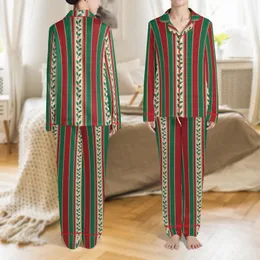 Classic Festive Stripes: Red, Green & Gold Holly Pattern - Elegant Design Print Satin Pajamas Set