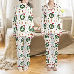 Holiday '67' Wreath Pajama Pants: Festive Snowflake, Gingerbread & Candy Cane Sleepwear Satin Pajamas Set