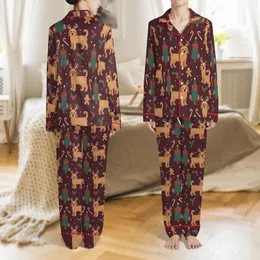 Golden Doodle Christmas Design: Whimsical Reindeer Dogs, Trees & Candy Cane Pattern Satin Pajamas Set