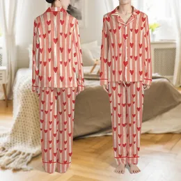 Bridesmaid Muted Salmon Pink Hand Block Print Rustic Stripe Heart Cotton Pajama Set Satin Pajamas Set