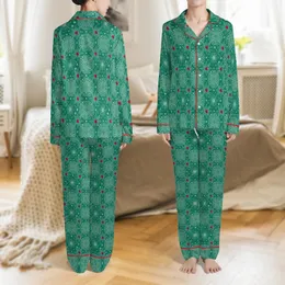 Custom Name Family 2025 Holly & Berry Filigree Button-Down Sleep Set Satin Pajamas Set