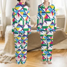Vibrant Style Enthusiast: Dynamic Geometric Stripe - Multi-Color Patterned Print Satin Pajamas Set