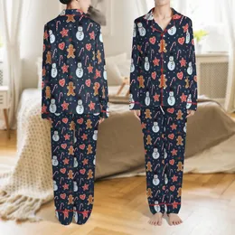 Pet & Owner Family Matching Gingerbread Snowman Holly Navy Christmas Pattern Sleep Set Satin Pajamas Set