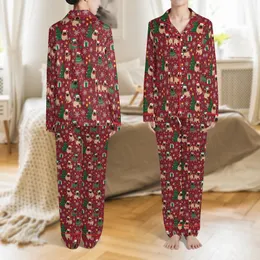 Pug Lover's Merry Pugmas Santa Dog Christmas Tree Print Pajamas Set Satin Pajamas Set