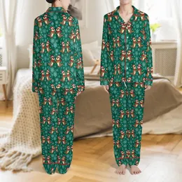 Otter Lovers: Playful Santa Otter & Snowflake Pattern on Forest Green - Festive Wearable Art Satin Pajamas Set