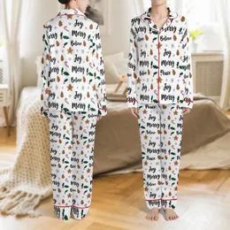 Whimsical Holiday Pattern: Joy Peace Merry Believe Text & Pinecone Holly Art - Seamless Vector Print Satin Pajamas Set