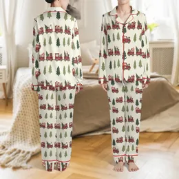 Family Christmas Train Pattern: Crimson Woodland Animals & Presents – Rustic Holiday Art Satin Pajamas Set