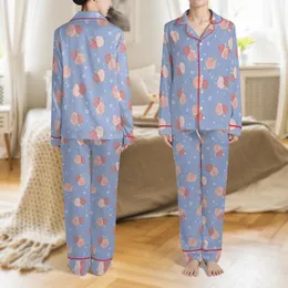 Women's Personalized Bridesmaid Satin Pajamas: Periwinkle Blue Rose & Gold Foliage Pattern Satin Pajamas Set